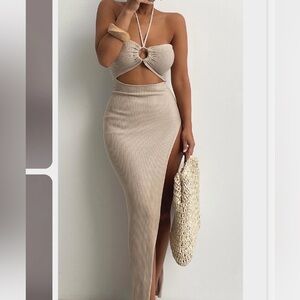 JLUXLABEL Tan Pencil Skirt Chic and Sophisticated